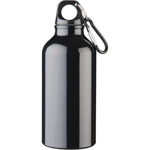 PF Concept 100738 - Oregon 400 ml RCS certified recycled aluminium water bottle with carabiner Solid Black